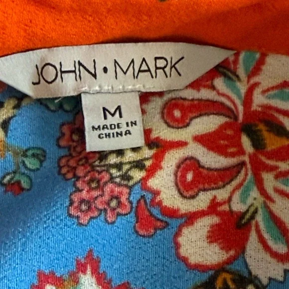 JOHN MARK Patchwork Floral Print Roll Tab Sleeves Tunic Shirt Size M Boho RARE - Picture 5 of 16